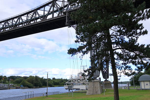 Rendsburg in Germany - August 22 2025: floating ferry on the Kiel Canal