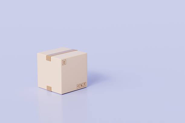 istock 3D Cardboard box package transport order icon .3D Minimal stack parcel box icon on isolated purple background. Logistics shipment and Online delivery service Concept. 3d render. 2253810598
