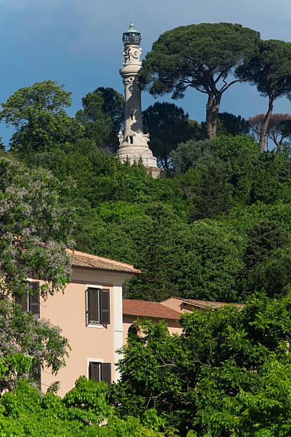 the landmark Faro del Gianicolo on Janiculum Hill in the city of Rome Italy on a sunny day.