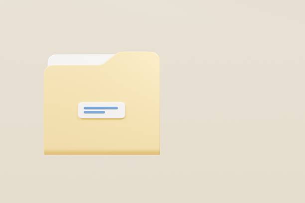 Yellow File Folder Icon Cartoon Person Character Mascot with Vintage Golden School Bell on a white background. 3d Rendering