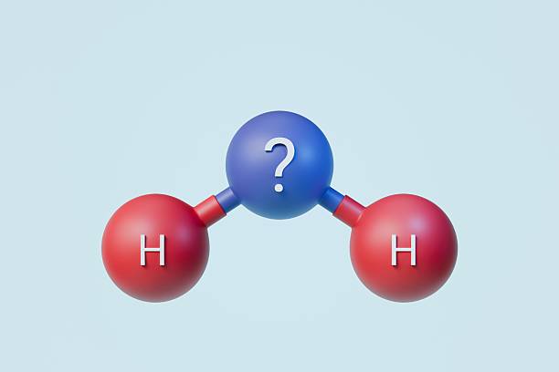 istock 3d Water molecules H2O icon. Integrated particles hydrogen and oxygen natural inorganic compound. Minimal Cartoon H2O Water Chemical Formula molecules scientific isolated on blue background. 3d render 2253815127