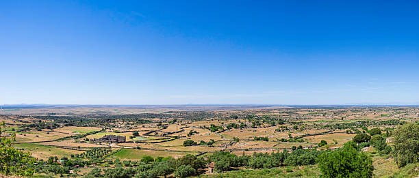 Top view of the natural and agricultural region in the Extremadura, as seen from the rocky promontory where the city of Trujillo is located (5 shots stitched)