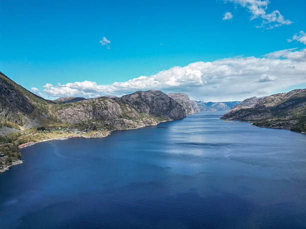istock Wide View Along Lysefjord with Calm Blue Water and Steep Cliffs 2253821502