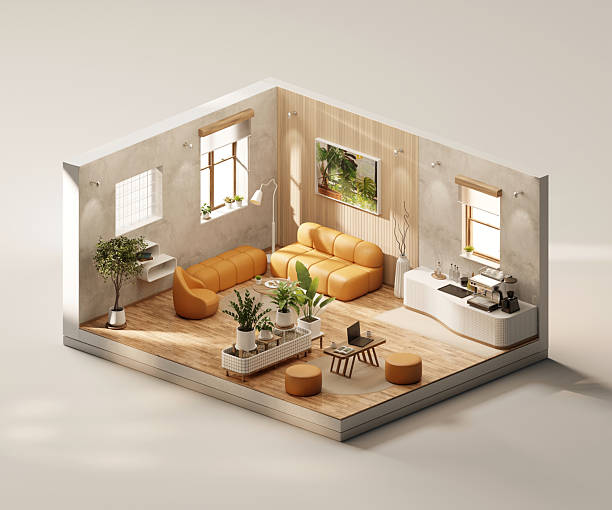 istock Isometric view living room cozy style open inside interior architecture 3d rendering 2253828977