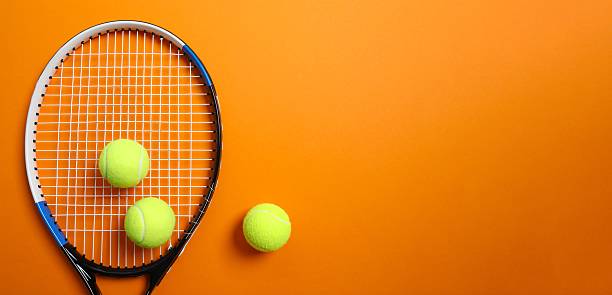 istock Tennis racket and balls on color background. Top view, space for text 2253838588