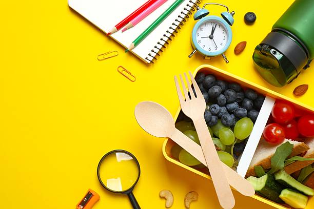 istock Packed lunch with sandwiches, fruits, nuts and vegetables in a divided container 2253839996