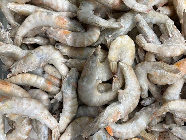 istock Frozen shrimp in a refrigerator box at a hypermarket 2253850844