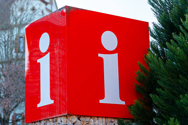 Red sign showcasing an information symbol, offering help for tourists