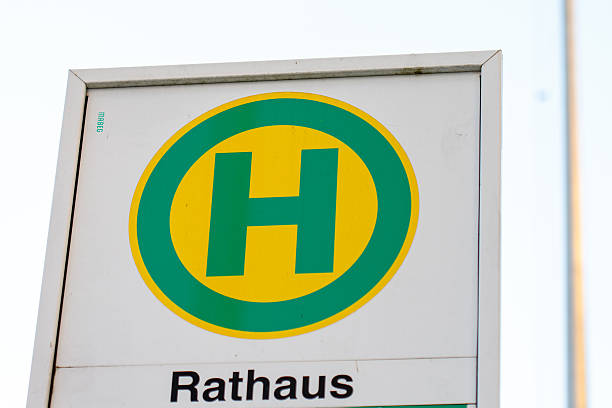 istock German bus stop sign at rathaus with h symbol 2253855129