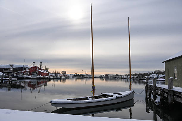 Oyster Boat Covered in Snow Along the Mystic River