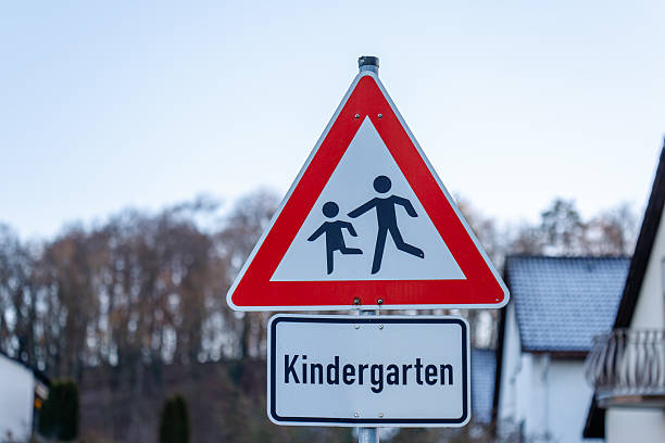 istock Kindergarten warning sign cautioning drivers about children 2253855617
