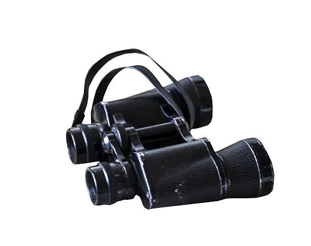 Retro military black binoculars isolated on white background