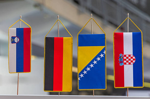 Small Tabletop Flags of Slovenia Germany Bih and Croatia
