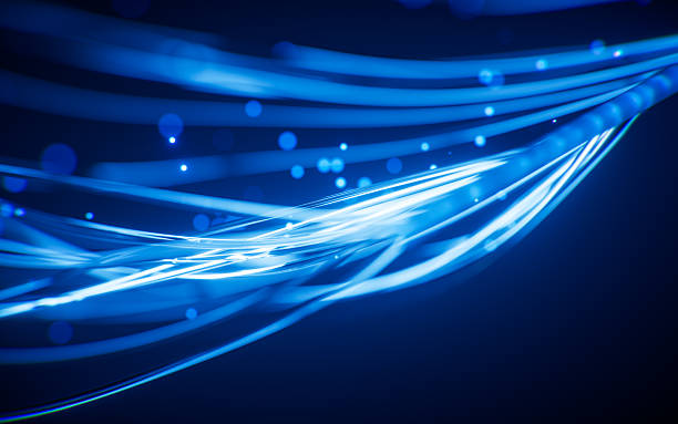 istock Glowing blue neon curve lines background, 3d rendering. 2253859969