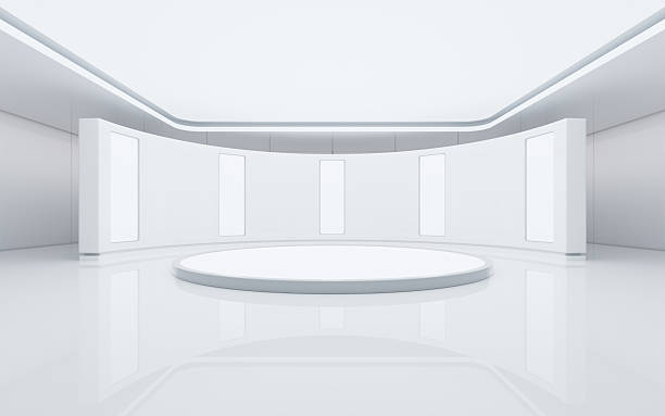 istock Empty stage in the white futuristic building, 3d rendering. 2253859995