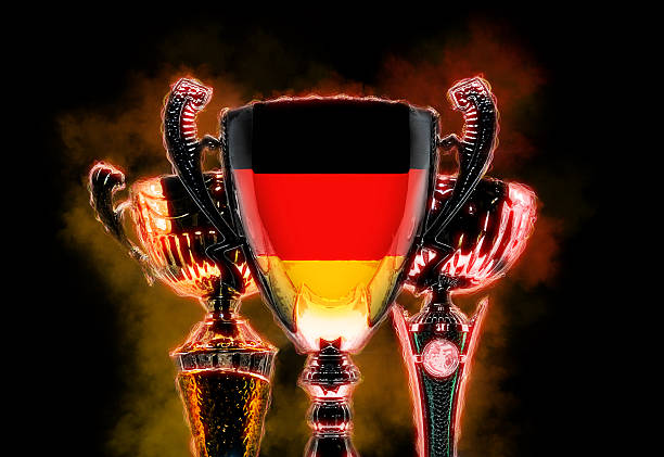 Trophy cup textured with flag of Germany. Digital illustration.