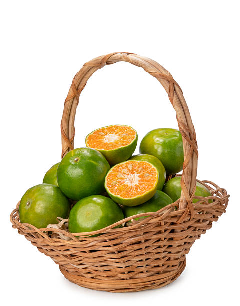 Orange fruit on white background, Sweet  Orange fruit in basket isolate on white with clipping path.