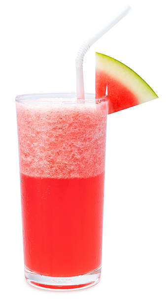 istock Watermelon Smoothie Glass with Straw, a cool drink made from watermelon tropical fruit isolate on white with clipping path 2253870372