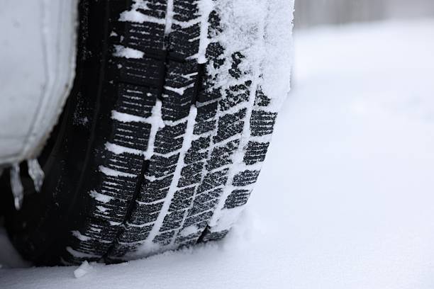 istock Car with winter tires on snowy road outdoors, closeup. Space for text 2253886255