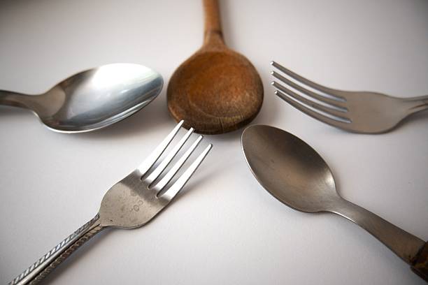 istock Cutlery Set with Fork Spoon and Wooden Spoon on White Background 2253890211