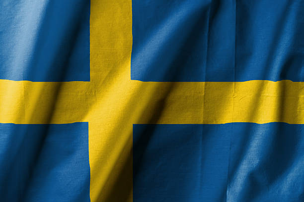 Swedish Flag Yellow Cross Over Blue at Ship