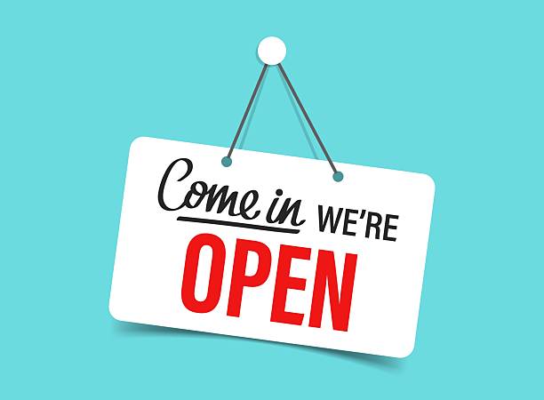 istock Open sign icon in flat style. Signboard vector illustration on isolated background. Welcome banner sign business concept. 2253892594