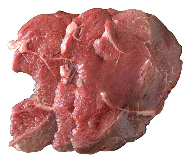 Veal pieces raw isolated on white background. Top view.