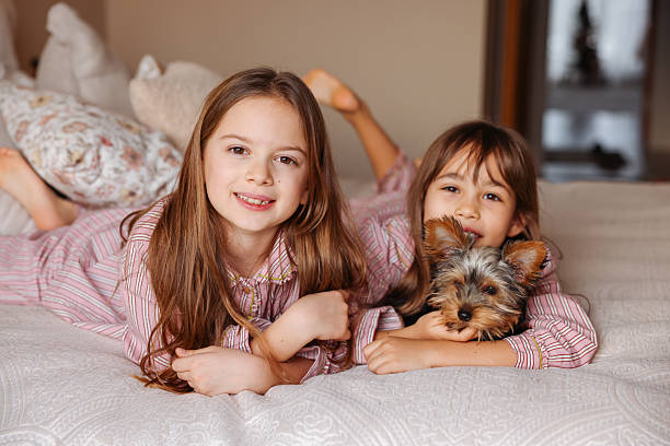 istock Happy sisters playing with dog 2253902723