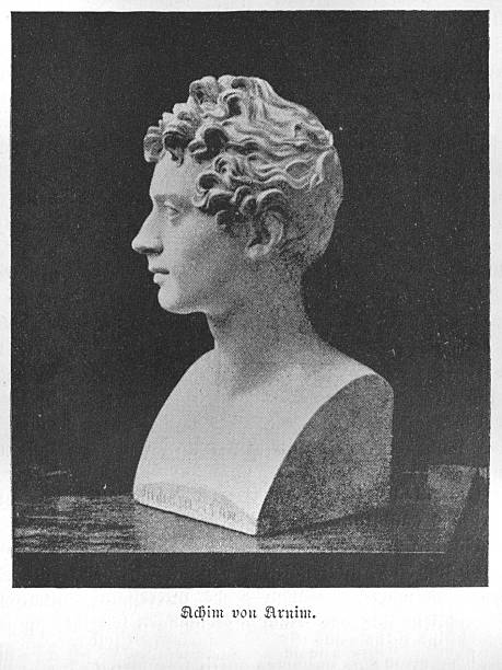 A black and white illustration showing the side profile of a stone bust depicting a man with wavy hair. This image reflects 19th-century artistic portraiture.