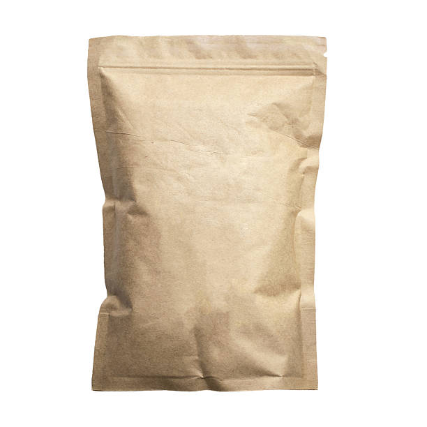 istock Rough Paper Bag with Seal on top for Packaging Isolated on White background with clipping path 2253903179