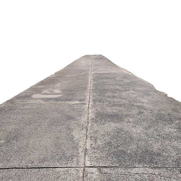 Concrete rough old road to straight way Isolated on White background with clipping path
