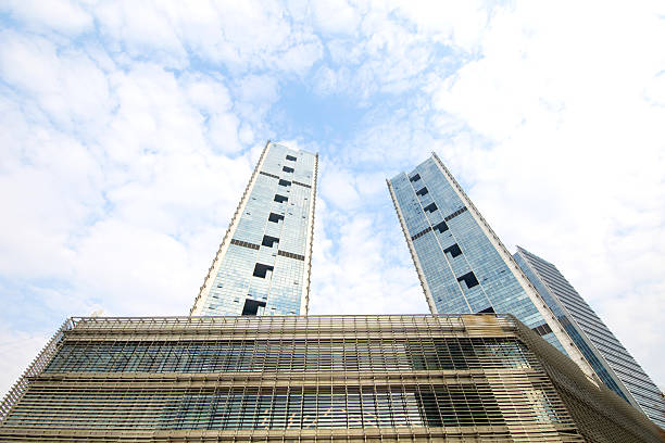Looking up at city buildings