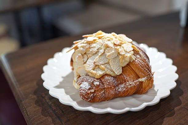 Almond Cream Croissant Pastry on White Plate