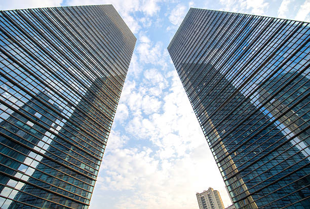 Looking up at city buildings