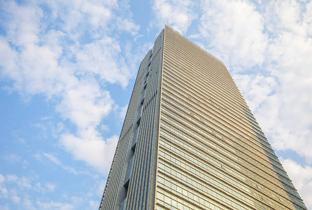 Looking up at city buildings