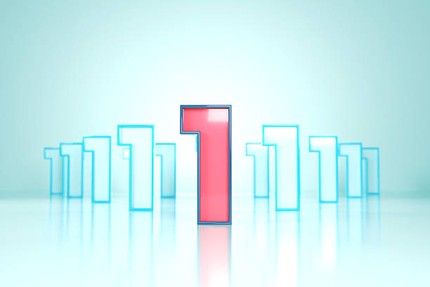 Pink And Blue Number 1 On Blue Background. Finance and Data Concept.