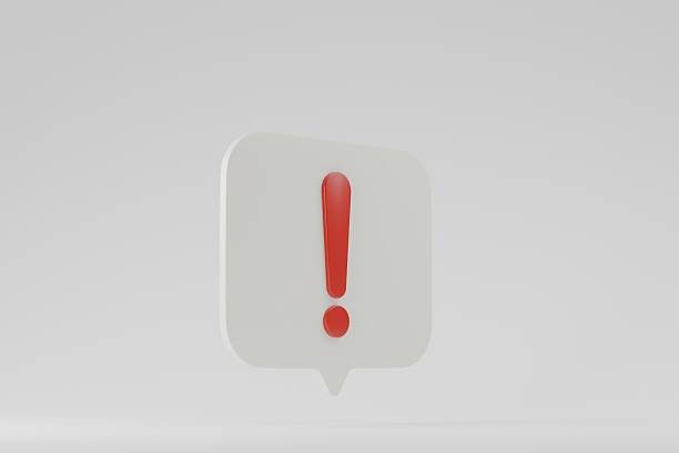 istock Perspective 3D view of a white speech bubble featuring a red exclamation mark icon. 2253917142