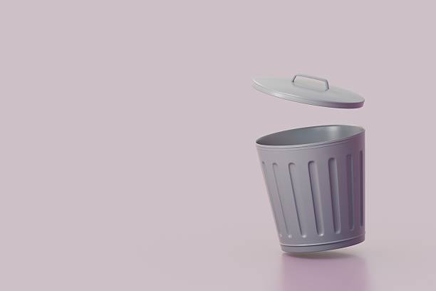 istock 3D open gray trash floating icon isolated on pink pastel background, environment concept, waste. minimal cartoon.3D Rendering. Banner, a place for text, copy space. 2253922253
