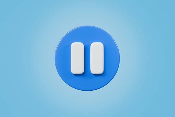 3d Realistic Pause Icon. blue round pause buttons for start multimedia with simplicity colorful video concept, audio playback. Minimal Cartoon watch buttons isolated on blue background. 3d render.