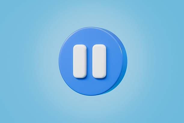 3d Realistic Pause Icon. blue round pause buttons for start multimedia with simplicity colorful video concept, audio playback. Minimal Cartoon watch buttons isolated on blue background. 3d render.