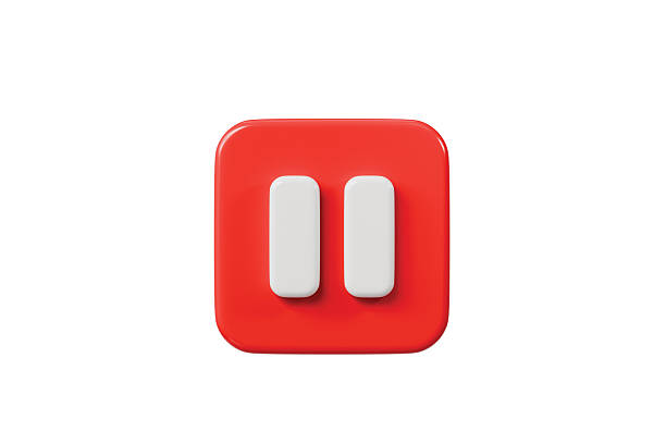 3d Realistic Pause Icon. red round pause buttons for start multimedia with simplicity colorful video concept, audio playback. Minimal Cartoon watch buttons isolated on white background. 3d render.