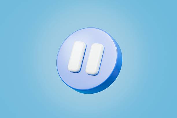 3d Realistic Pause Icon. blue round pause buttons for start multimedia with simplicity colorful video concept, audio playback. Minimal Cartoon watch buttons isolated on blue background. 3d render.