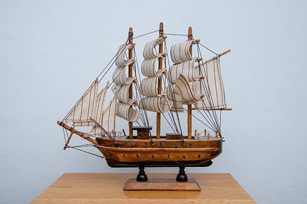 Die cut of Mini boat handicrafts on black isolated.