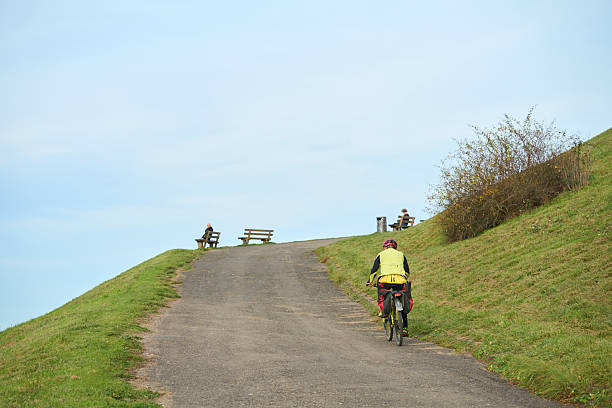 Stuttgart, Germany 29 November, 2025.  Cyclist riding uphill toward viewpoint.