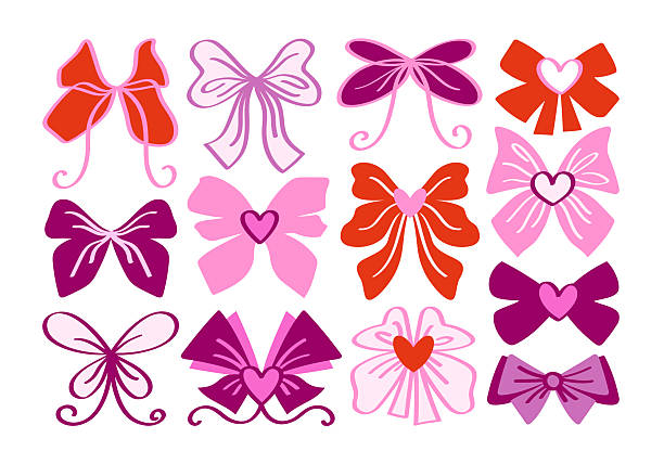 istock Femininity flat set of cartoon ribbons, bows, accessories with hearts. 2253927518