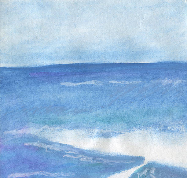 istock Blue background with sea and sky. Hand-drawn pastel drawing. 2253931168