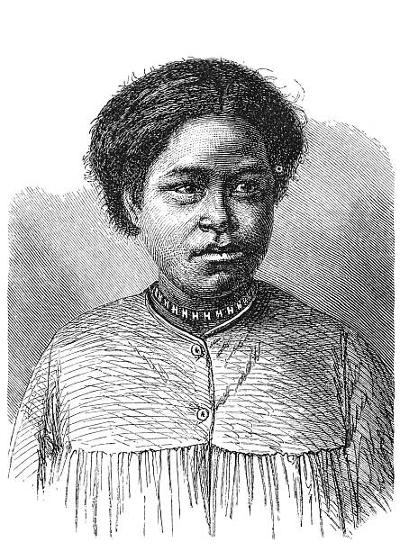 A young woman from Samoa in traditional attire and adornments, showing Polynesian cultural identity and ethnographic portrait, old vintage illustration, 1899