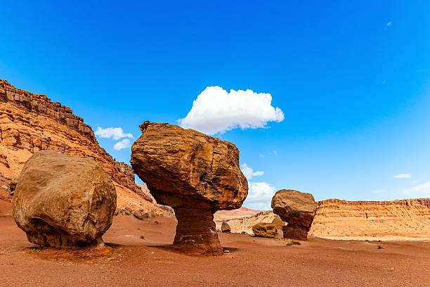A scenic photo of Black Dragon Canyon in Utah. La Sal Mountains are visible in the distance. The sky is brilliant blue with a layer of Stratus Clouds creating random ground shadows.\nBlack Dragon Canyon overlook, Interstate 70, Utah, USA\n05/30/2022