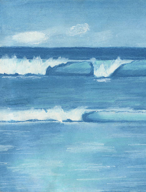 istock Blue background with sea and sky. Hand-drawn pastel drawing. 2253932316