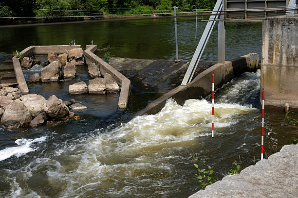 istock Fast-flowing river with slalom gates 2253933877
